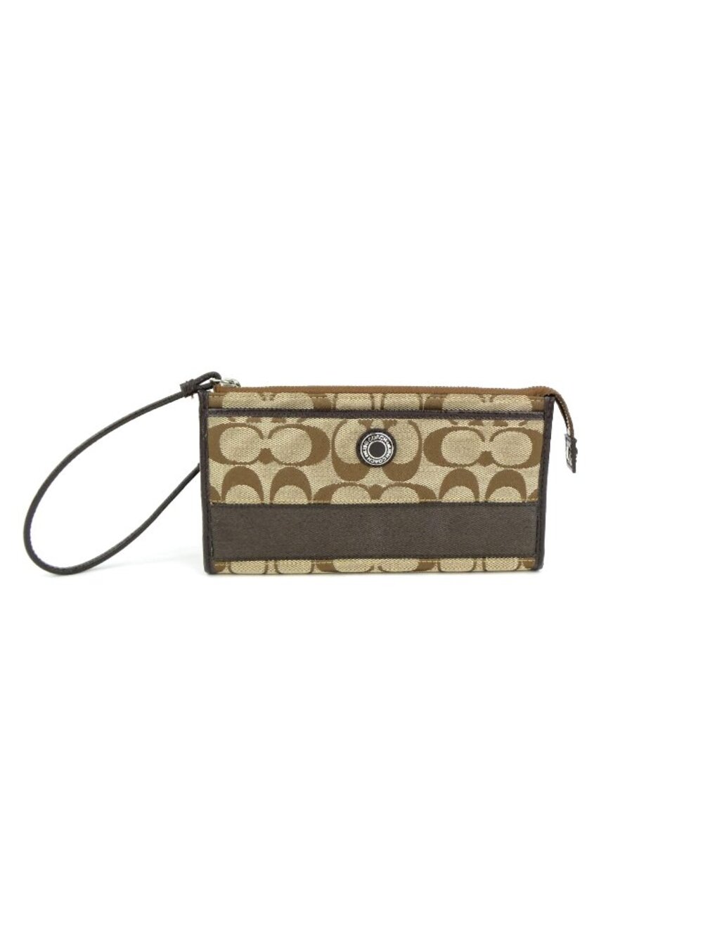 Coach Vintage Signature Khaki‎ Brown Striped Wristlet